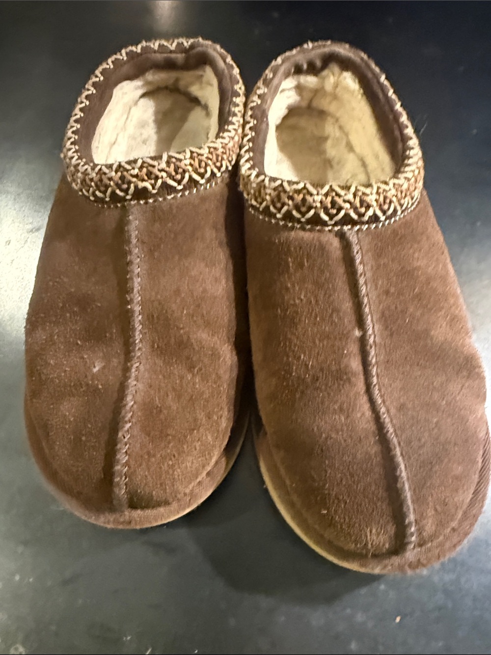 Womens Brown Suede Slip-On Slippers